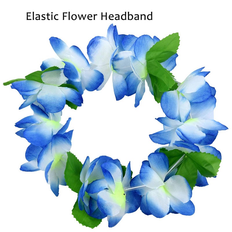 Auerllcy Hawaiian Leis 4-Piece Set | Extra-Fluffy 80-Petal Density Silk Flower Necklace, Headband & 2 Wristbands | Soft Tropical Luau Party Favors & Costume Accessories - Image 3
